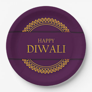 Happy Diwali Purple Gold Elegant 9" Paper Plate