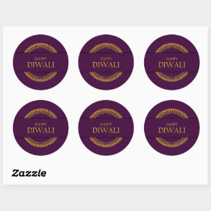 Happy Diwali Purple Gold Elegant Modern Classic Round Sticker