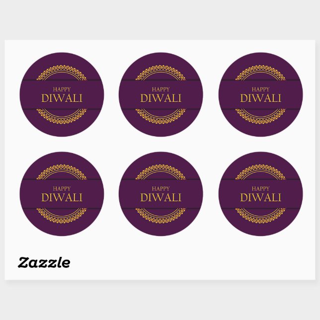 Happy Diwali Purple Gold Elegant Modern   Classic Round Sticker (Sheet)