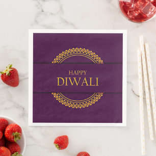 Happy Diwali Purple Gold Elegant Modern Napkin