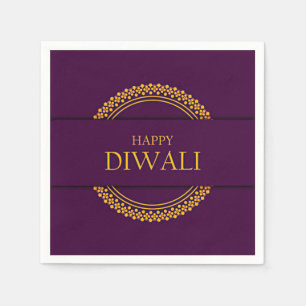 Happy Diwali Purple Gold Elegant Modern Napkin