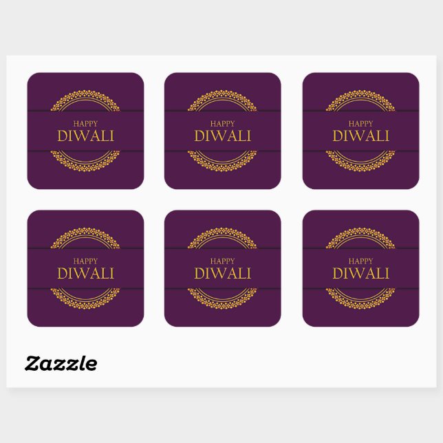 Happy Diwali Purple Gold Elegant Modern  Square Sticker (Sheet)