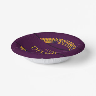 Happy Diwali Purple Gold Elegant  Paper Plate
