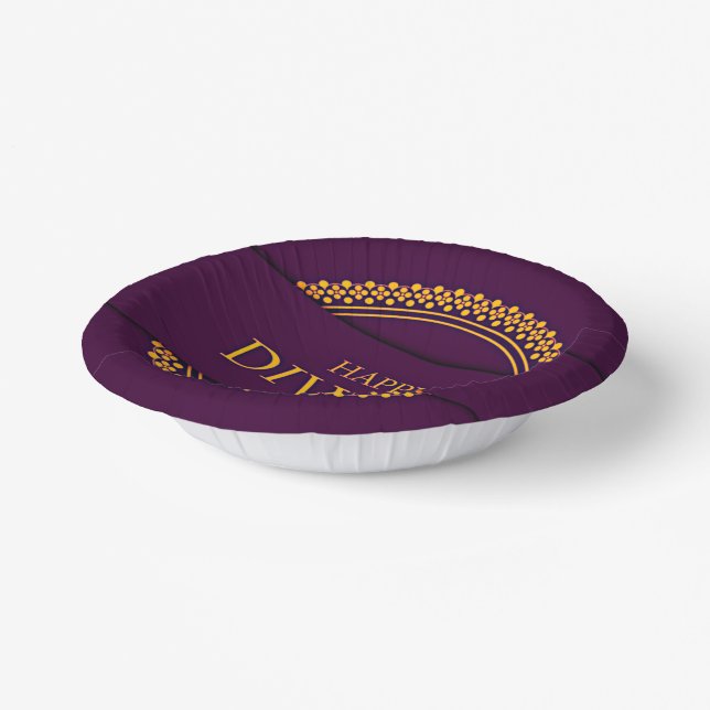 Happy Diwali Purple Gold Elegant  Paper Plate (Angled)