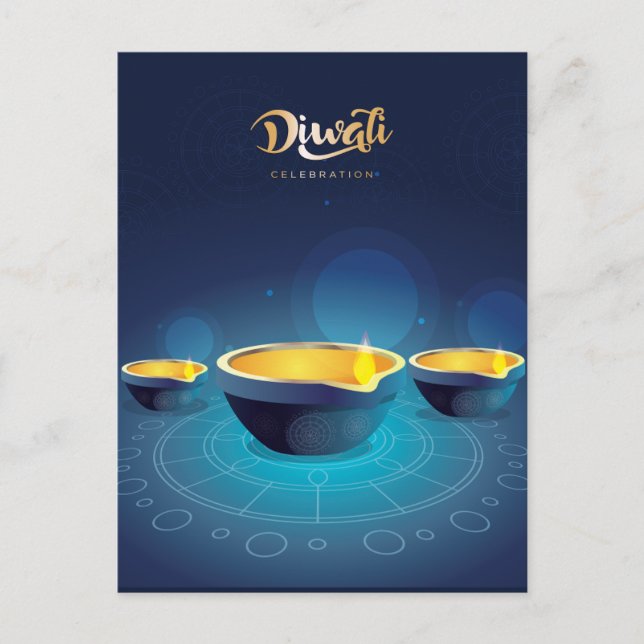 Happy Diwali Rangoli Blue Diya Festival of Light Holiday Postcard (Front)