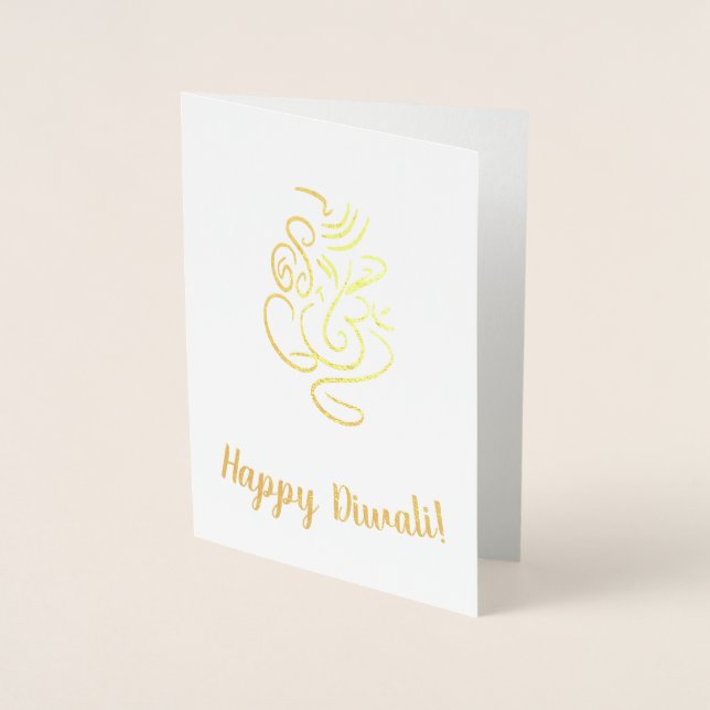 Happy Diwali Text with Ganesh & Aum Foil Line Art Card (Front)