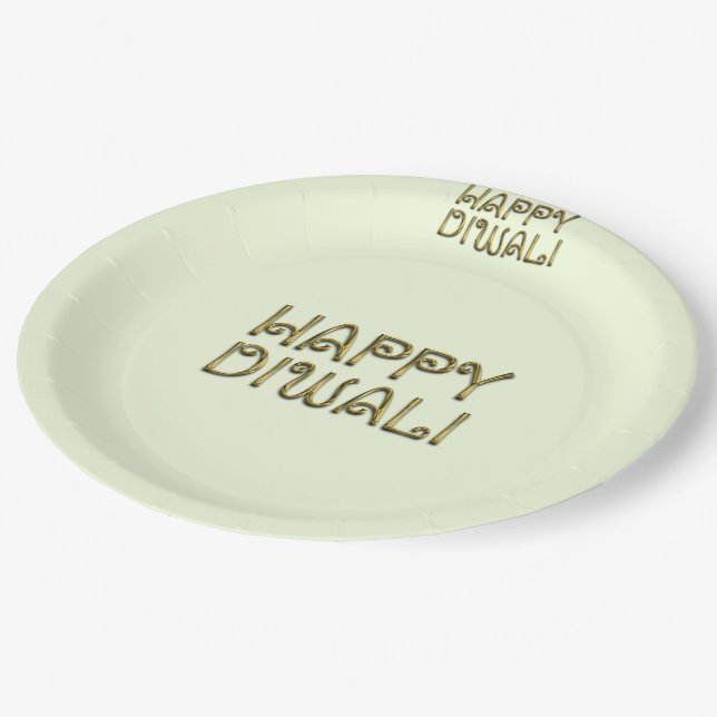 Happy Diwali Typography Gold Elegant Paper Plates (Angled)