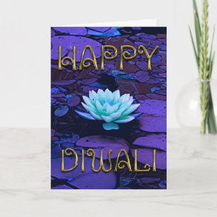 Happy Diwali Typography Purple Floral Lotus Flower Card