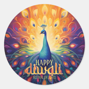 Happy Diwali Vibrant Peacock Festival of Lights Classic Round Sticker