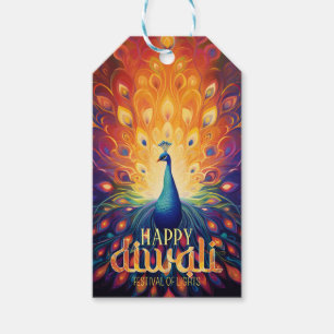 Happy Diwali Vibrant Peacock Festival of Lights  Gift Tags