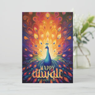 Happy Diwali Vibrant Peacock Festival of Lights  Holiday Card