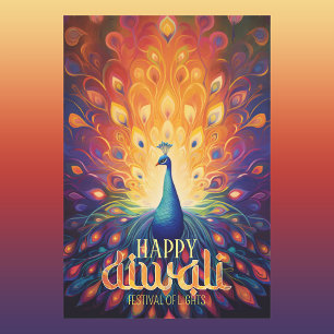 Happy Diwali Vibrant Peacock Festival of Lights  Wrapping Paper Sheet