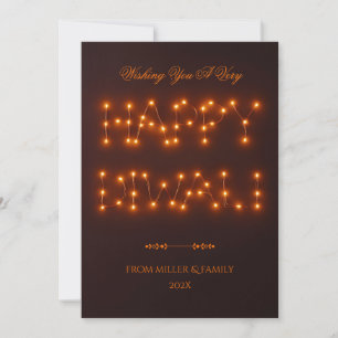 Happy Diwali Warm String Lights Typography Art Holiday Card