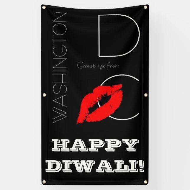 Happy Diwali Washington DC Red Lipstick Kiss Banner (Vertical)
