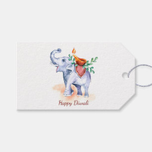 Happy Diwali with Diya and Elephant  Gift Tags