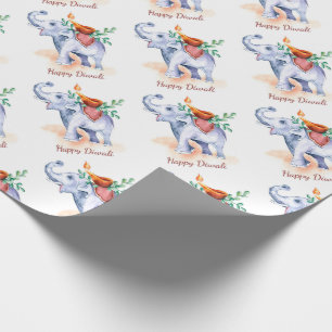 Happy Diwali with Diya and Elephant  Wrapping Paper