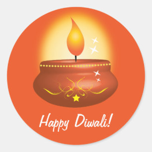 Happy Diwali with Lantern Classic Round Sticker