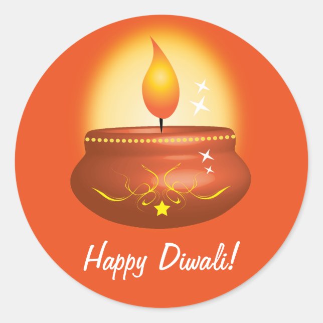 Happy Diwali with Lantern Classic Round Sticker (Front)
