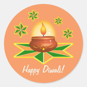 Happy Diwali with Lantern Classic Round Sticker