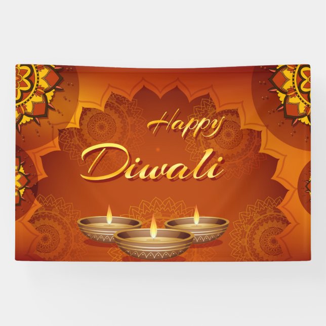 Happy Diwali with Rangoli and Diya Banner (Horizontal)