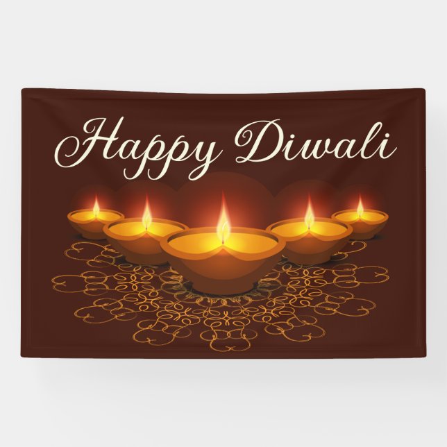 Happy Diwali with Rangoli and Diya Banner (Horizontal)