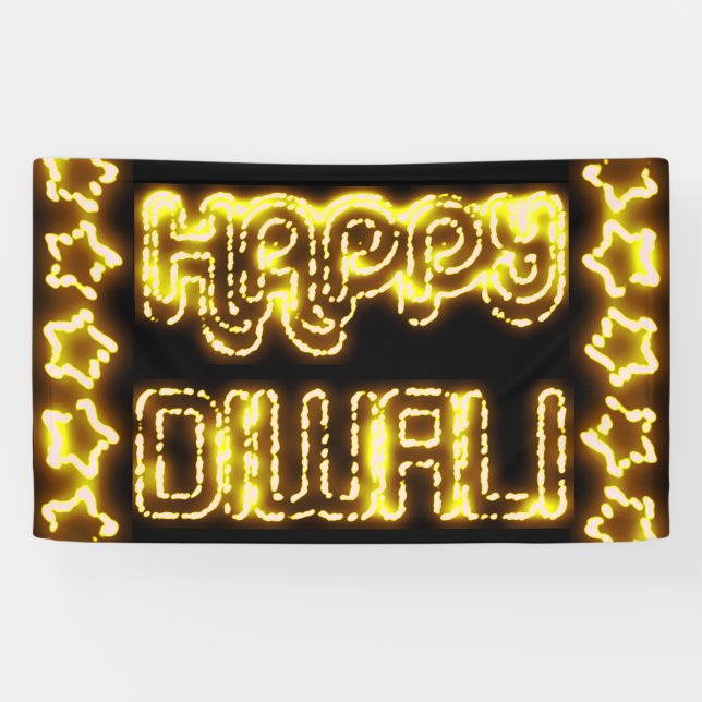 Happy Diwali Yellow Golden Lights Typography Stars Banner (Horizontal)