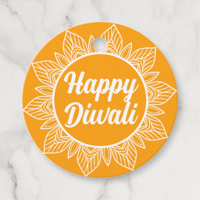 Happy Diwali Yellow Rangoli Greeting Tag (Front)