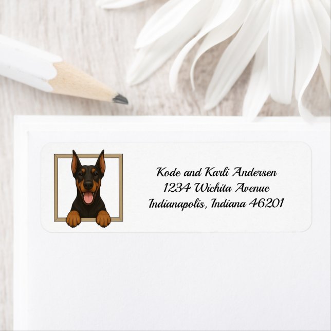 Happy Doberman Pinscher Return Address (Insitu)