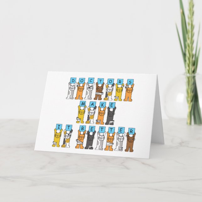 Happy Doctors' Day Cartoon Cats in Bandages Card (Front)
