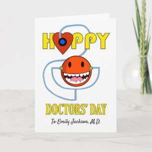 Happy Doctors' Day Face with Stethoscope Card