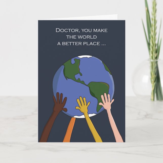 Happy Doctors Day Hands Holding World Illustration Holiday Card (Front)