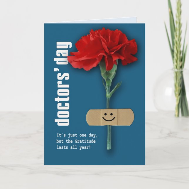 Happy Doctors' Day. Red Carnation Custom  Card (Front)