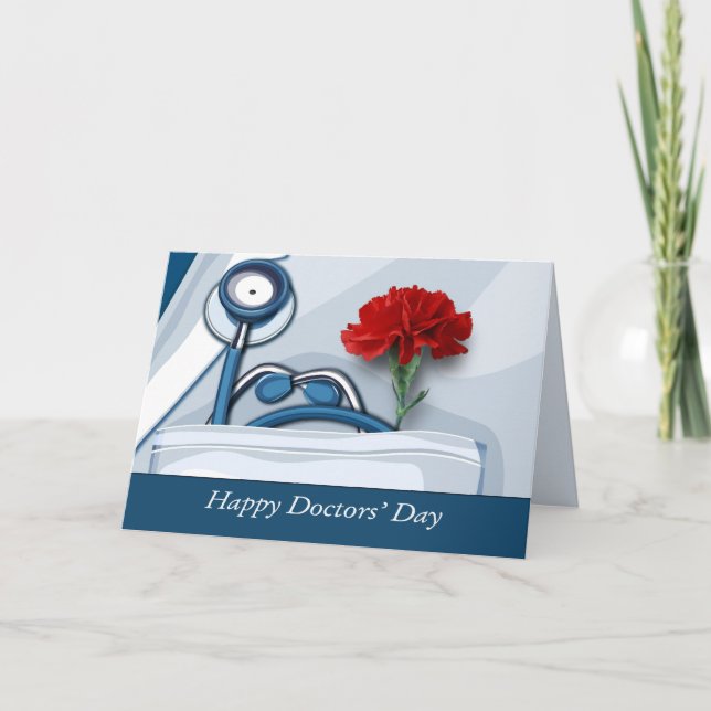 Happy Doctors' Day. Red Carnation Custom Card (Front)