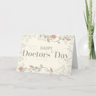 Happy Doctors' Day - Swirly Text and Flowers Cream Thank You Card