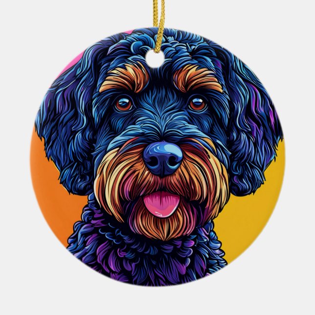 Happy Dog Against Colourful Background Ceramic Tree Decoration (Front)