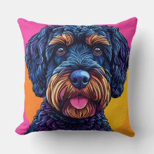 Happy Dog Against Colourful Background Cushion