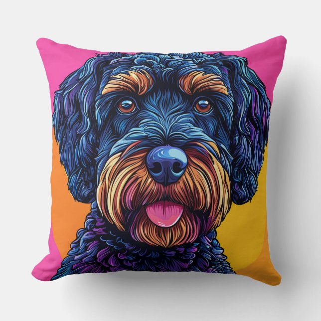 Happy Dog Against Colourful Background Cushion (Front)