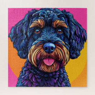 Happy Dog Against Colourful Background Jigsaw Puzzle