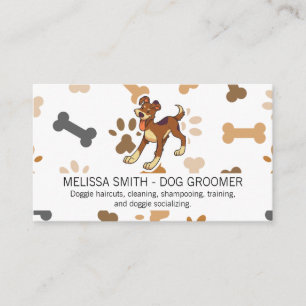 Happy Dog Bone and Paw Prints Business Card