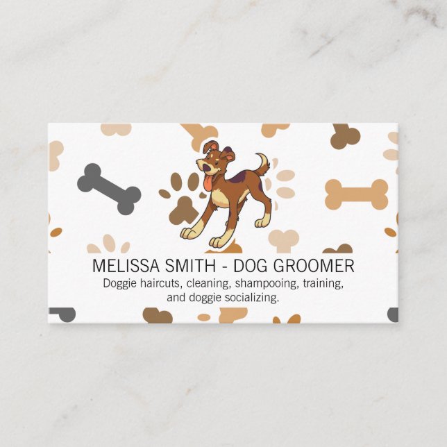 Happy Dog | Bone and Paw Prints Business Card (Front)