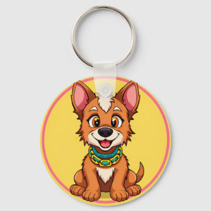 Happy Dog Cartoon Illustration Key Ring