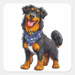 Happy Dog Cartoon Illustration Square Sticker