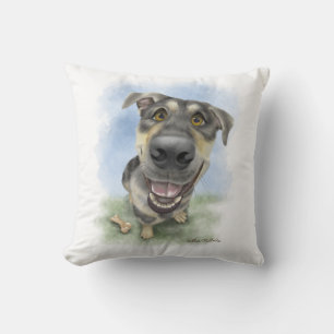 Happy Dog Cartoon Portrait Cushion