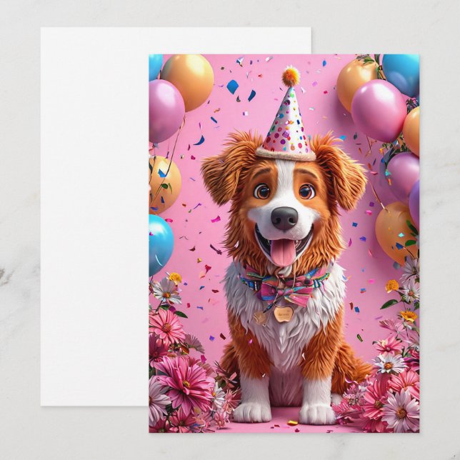 Happy Dog Celebrating Birthday Invitation (Front/Back)