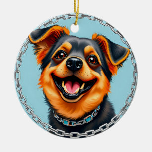 Happy Dog Colourful Digital Illustration Ceramic Tree Decoration