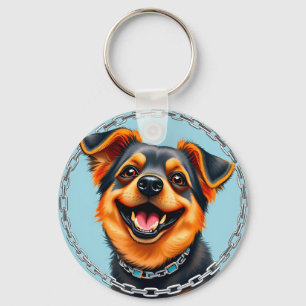 Happy Dog Colourful Digital Illustration Key Ring