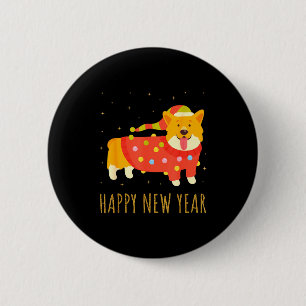 Happy Dog Corgi Celebrating New Year Cozy Christma 6 Cm Round Badge