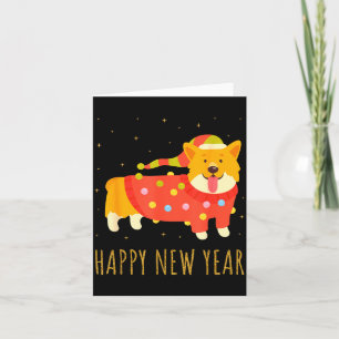 Happy Dog Corgi Celebrating New Year Cozy Christma Card