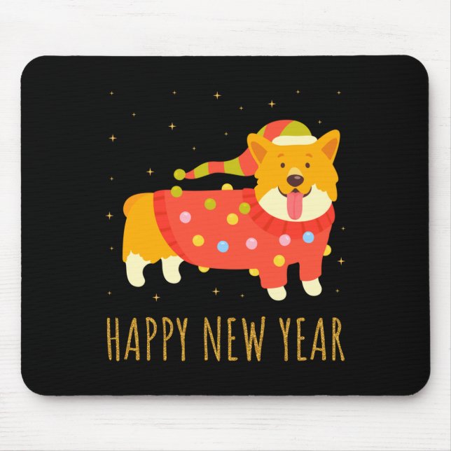 Happy Dog Corgi Celebrating New Year Cozy Christma Mouse Mat (Front)