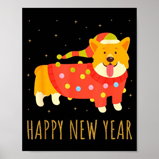 Happy Dog Corgi Celebrating New Year Cozy Christma Poster (Front)